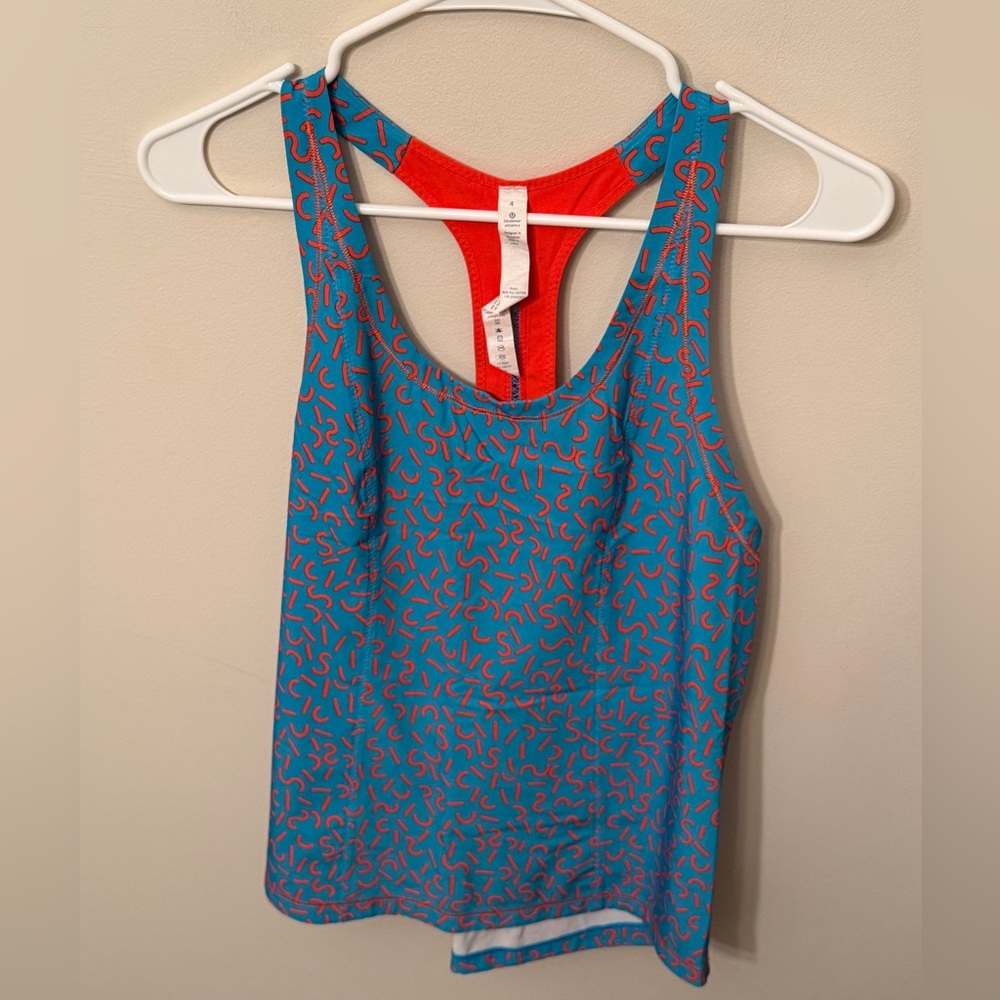 295. Lululemon Lightened Up Singlet Tank Coral And Blue Fancy Logo